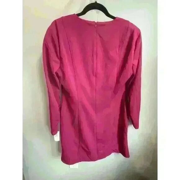 Donna Morgan Long Sleeve V-Neck Midi Dress with Faux Pockets in Fuschia Size 14 - Picture 4 of 8